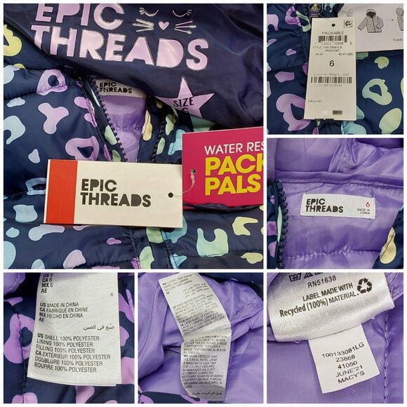 'EPIC THREADS' POSYI 'PACKABLE PALS' WATER-RESISTANT PUFFER STYLE HOODED COAT - Picture 13 of 15